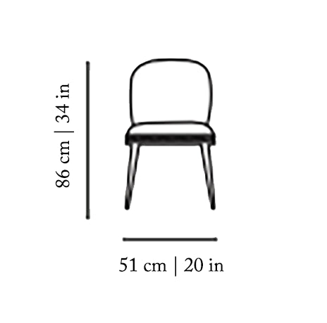 Alma Dining Chair front dimension drawing: 86 cm / 34 in high, 51 cm / 20 in wide