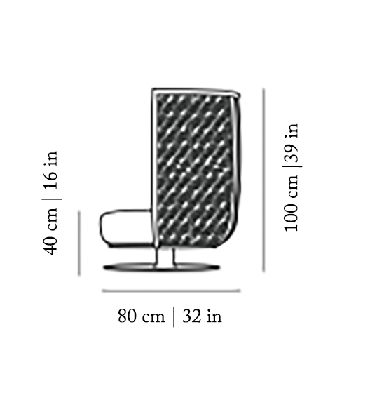 Egoista Armchair dimension drawing: 100 cm | 39 in high, 80 cm | 32 in wide, seat 40 cm | 16 in