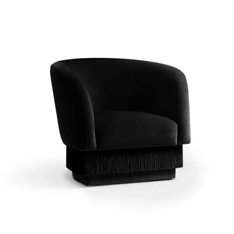 La Folie Armchair in Fine - Simple Black velvet with black fringe base