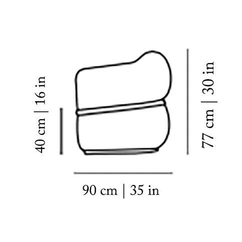 Malibu Armchair side dimension drawing: 35" deep, 30" high, 16" seat height
