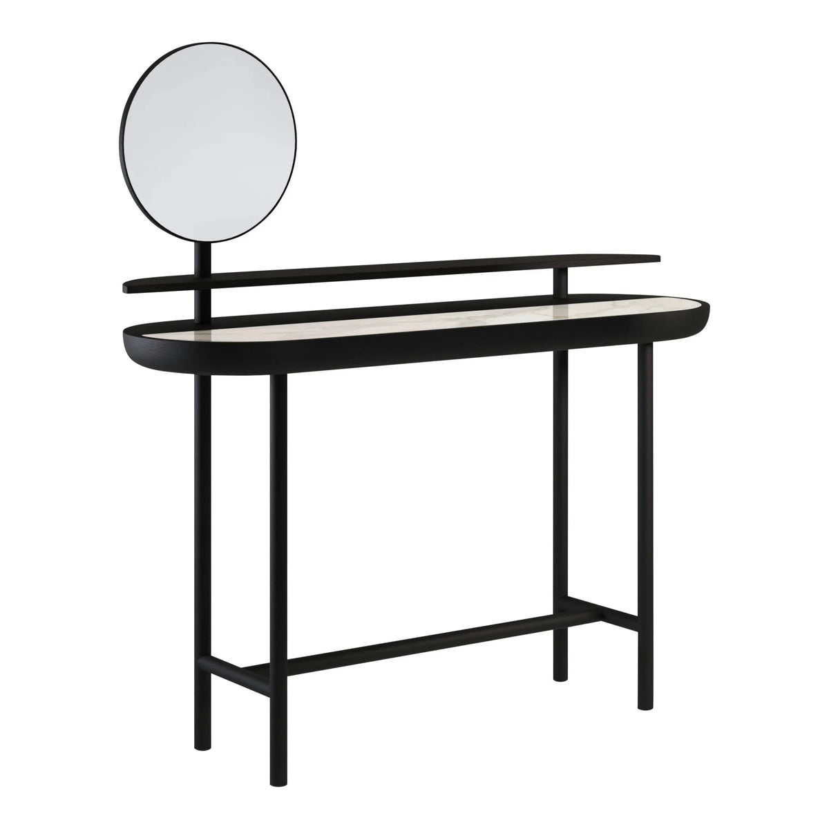 Apollo Desk in Jet Black with round mirror and suede top by Maison Burgos