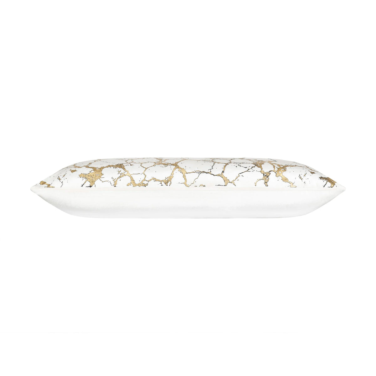 Mila Crackle Abstract Ivory Gold Pillow side profile with gold crackle pattern