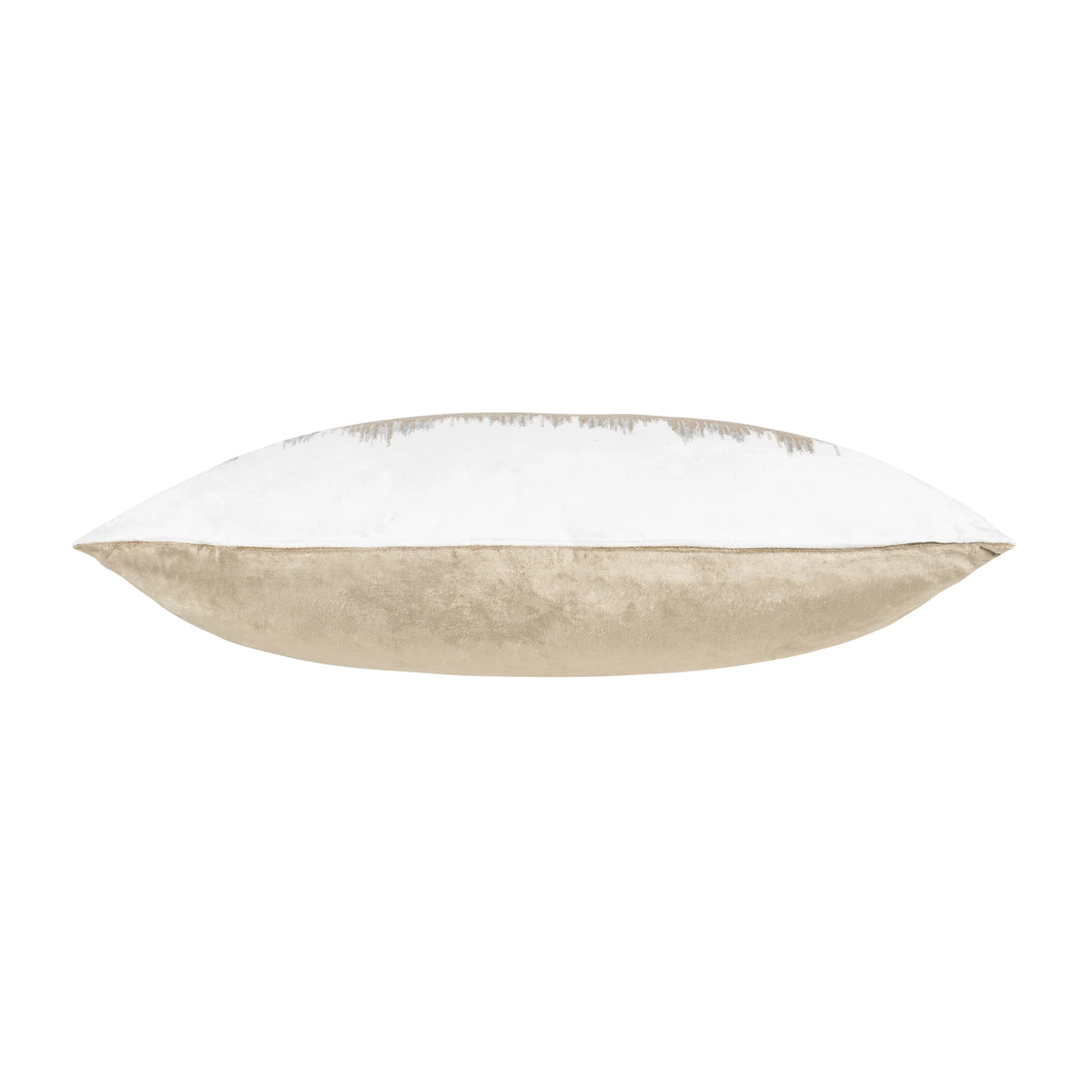 Mira Pillow in Ivory and Beige, side profile with white face and beige back