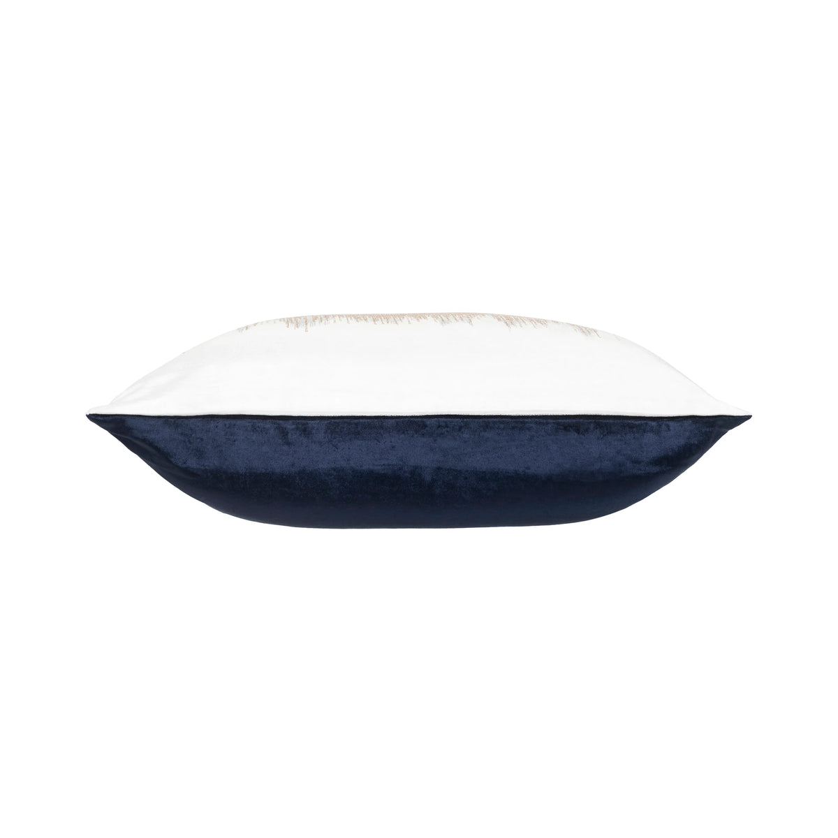 Mira Ivory Navy Velvet Pillow in Navy, square side profile showing navy velvet back