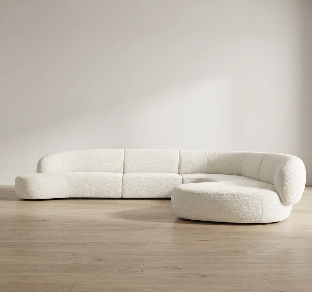 Moritz 4-Piece Sectional in Alabaster Boucle in a bright empty room