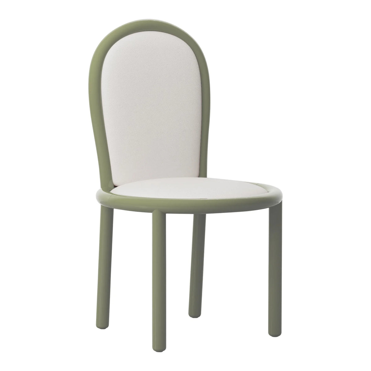 Masa Dining Chair with sage green arched frame and ivory upholstery, front view