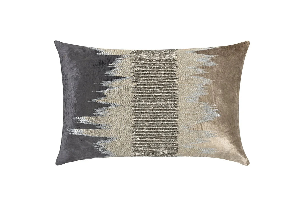 Mira Pillow in Beige, lumbar with charcoal edges and silver beaded centre