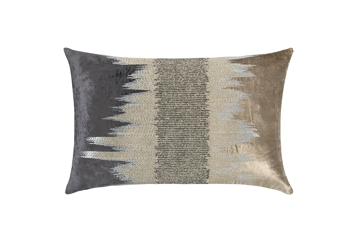 Mira Pillow in Beige, lumbar cushion with grey and ivory abstract stripe