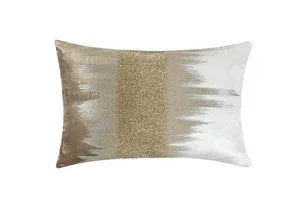 Mira Ivory Beige Lumbar Pillow in Ivory, lumbar, with gold beaded centre band