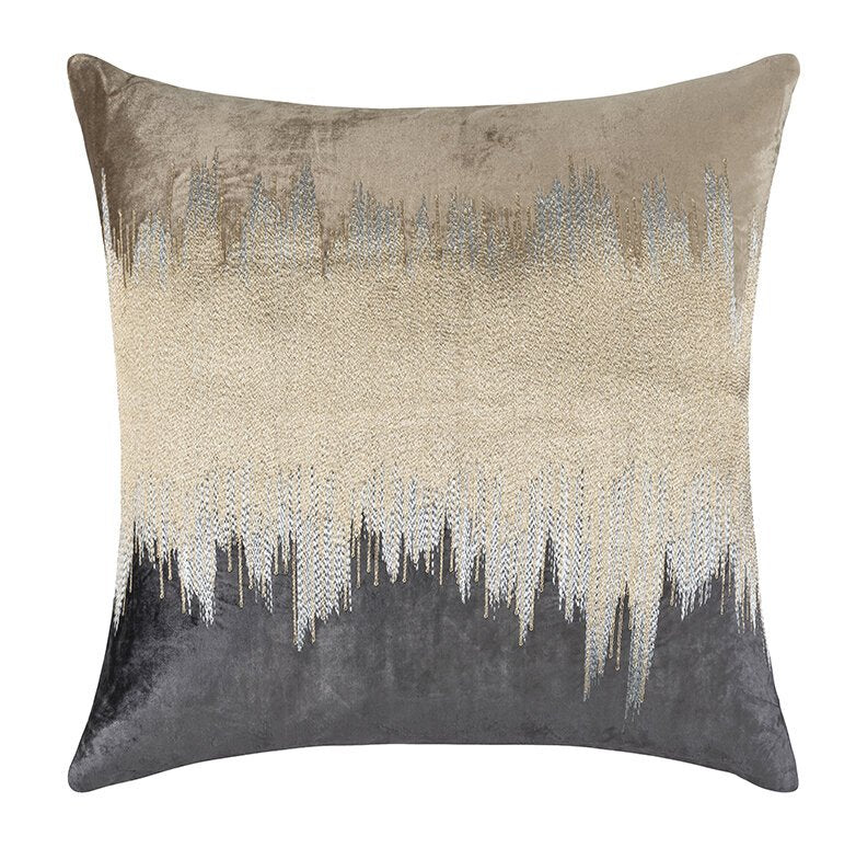 Mira Ivory Beige Lumbar Pillow in Beige, square, with gold beaded ombré band