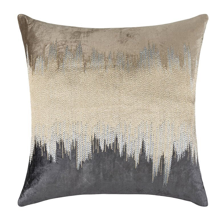 Mira Ivory Navy Velvet Pillow in Beige