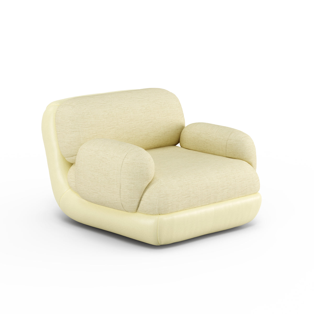 Mood Armchair with Arms in pale yellow bouclé with glossy base