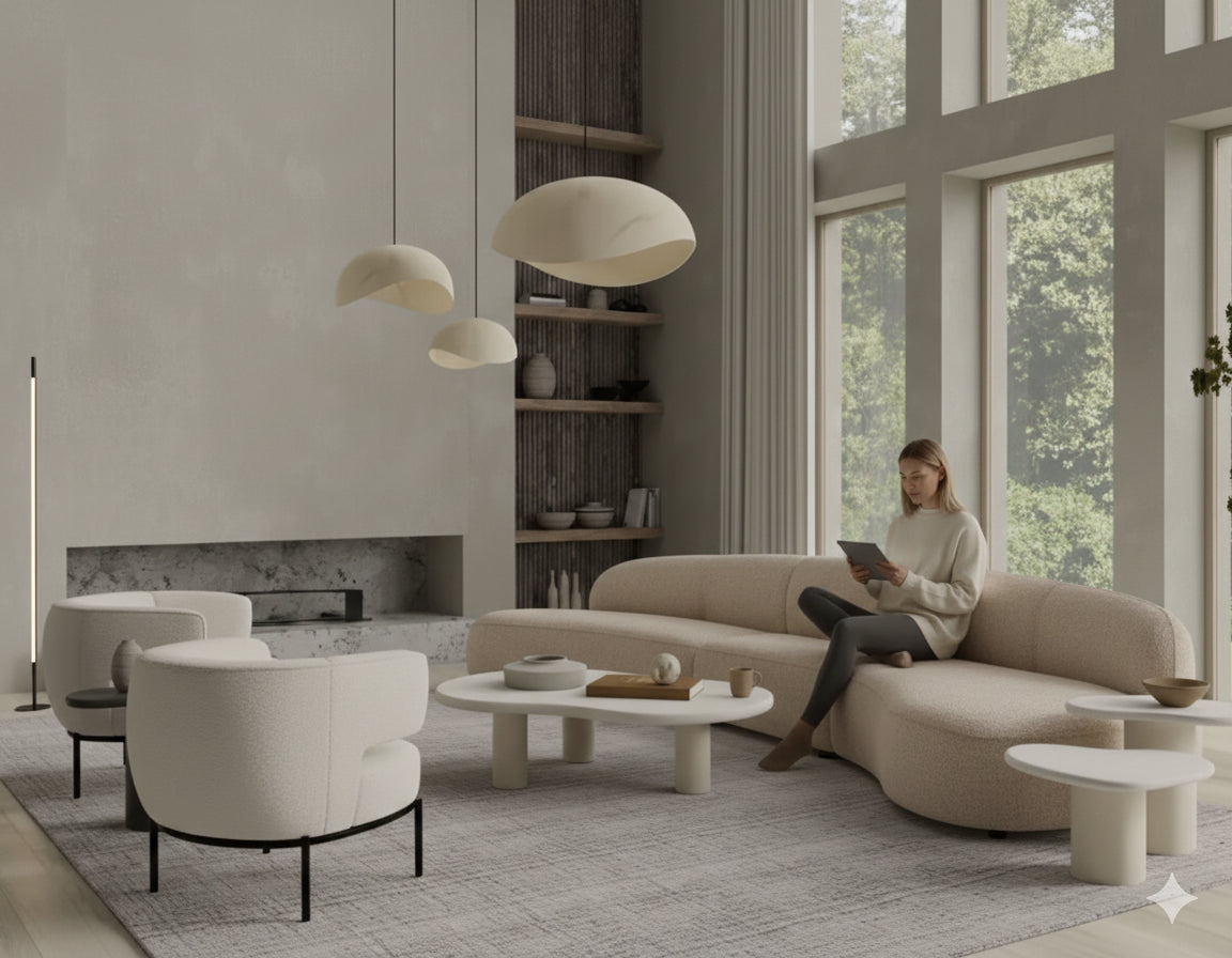 Moritz 4-Piece Sectional - Left-Facing Chaise | Alabaster Chenille in Alabaster Boucle, in a styled room