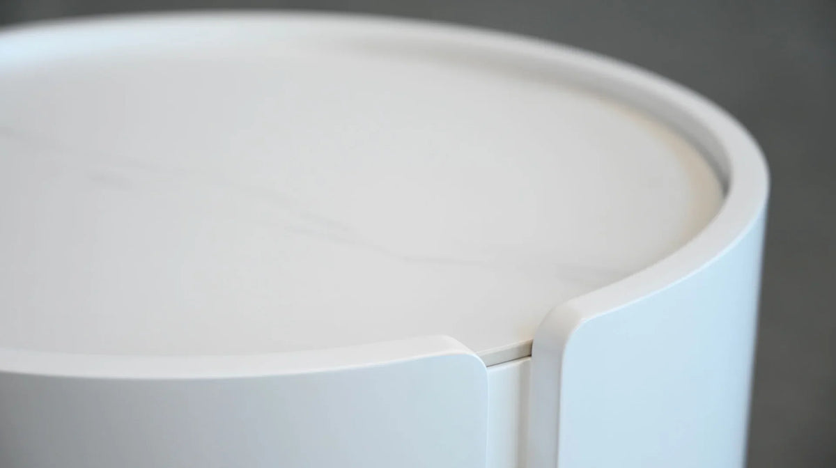 Detail of Burrow Night Table curved edge and drawer seam