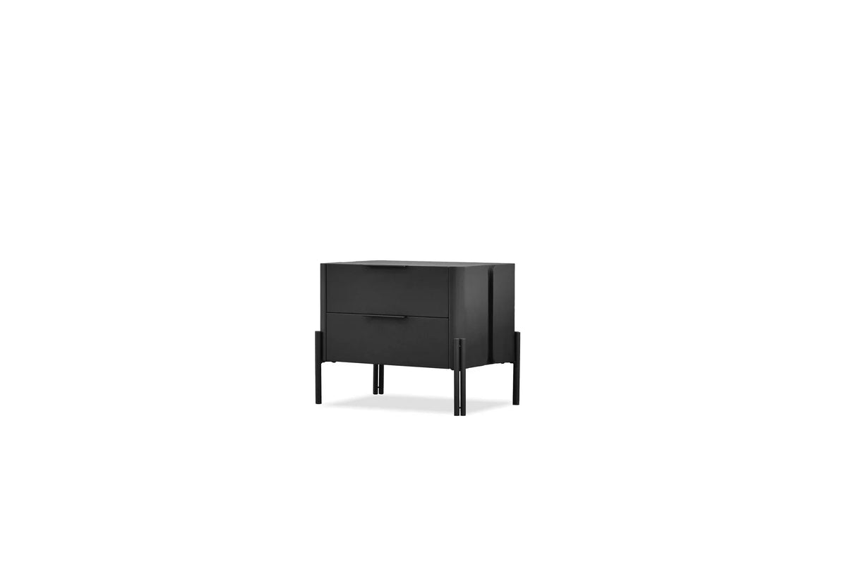 Nori Night Table in Blackened Oak, front view with drawer