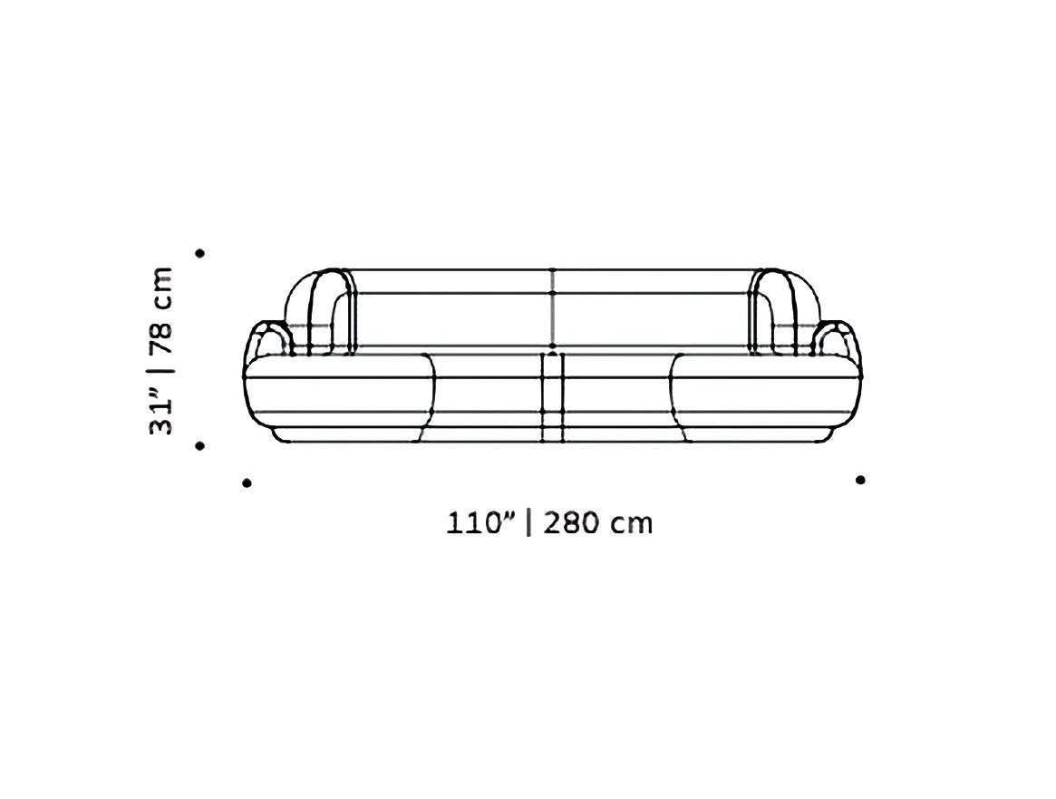 Naked Curved Sectional Sofa 3 Piece front dimensions by Maison Burgos
