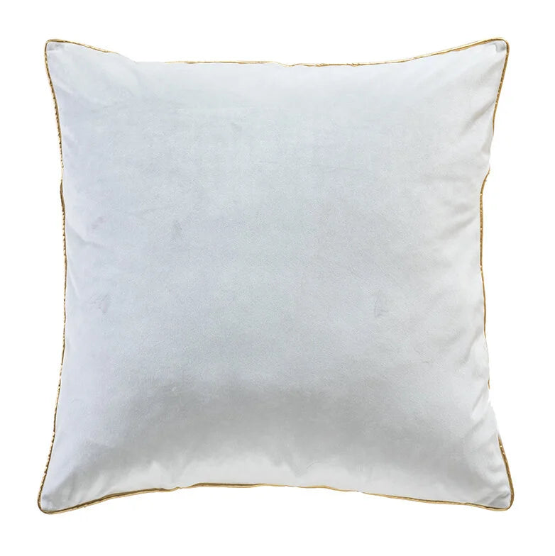 Noah Pillow, White Gold velvet with soft sheen and gold cord trim