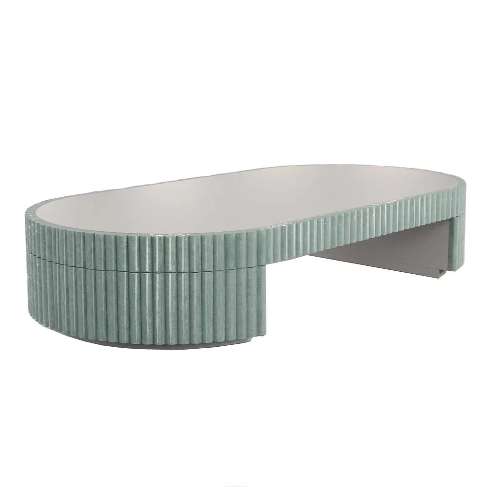 Nouvelle Vague Center Table with Jade fluted tile structure, angled view