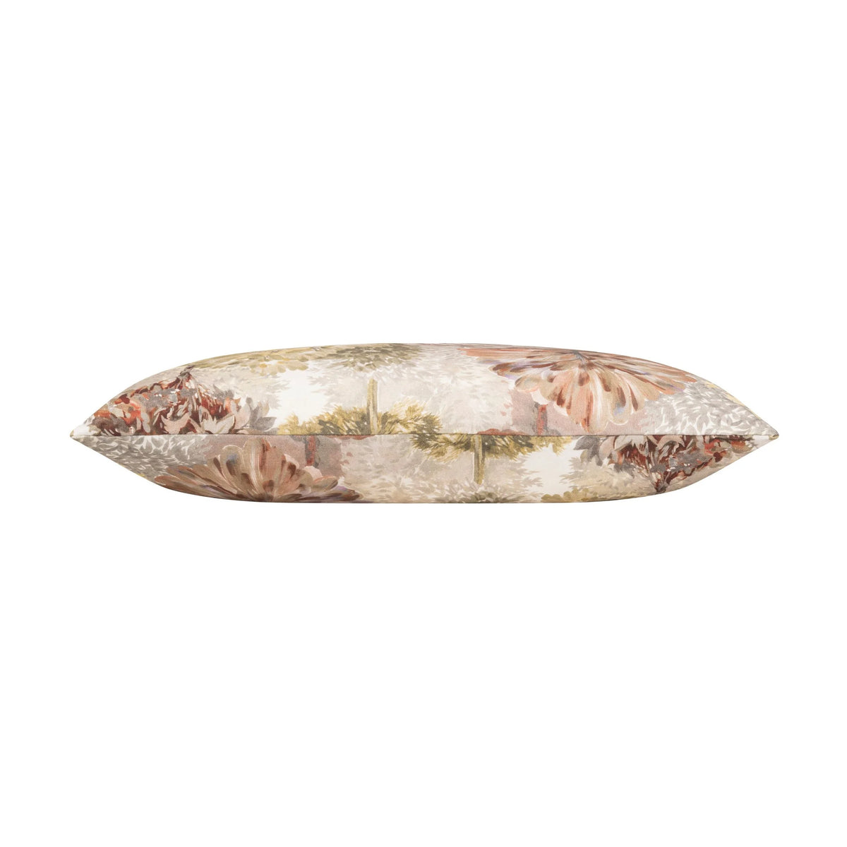 Nature’s Oasis Pillow, side profile with blush botanical print