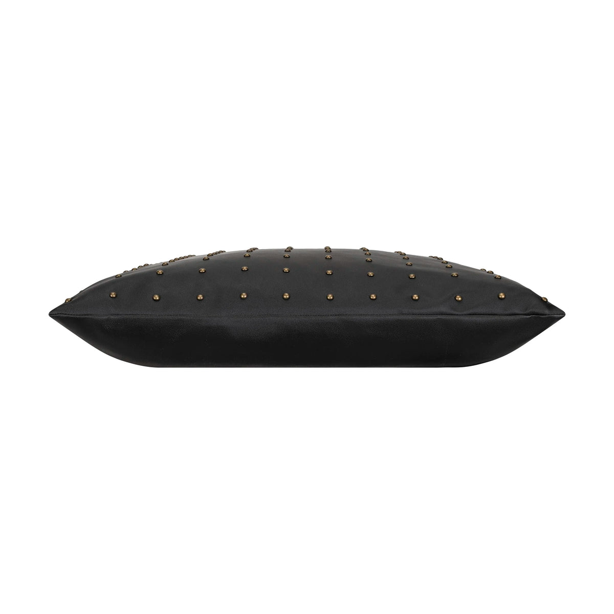 Riley Studded Black Pillow 14"x20", side profile with brass studs