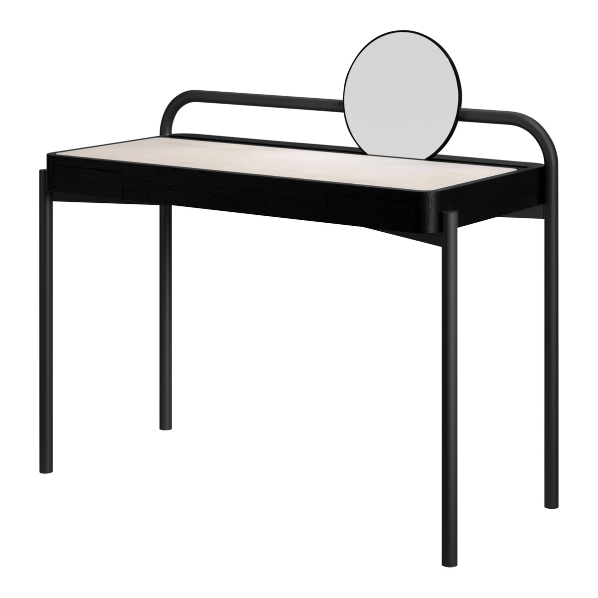 Roll Desk in Jet Black with round mirror by Maison Burgos