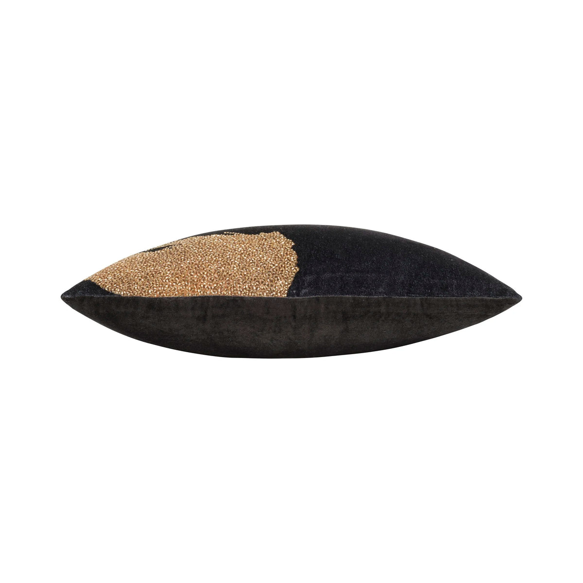 Sayra Pillow in Black with gold beading, side profile