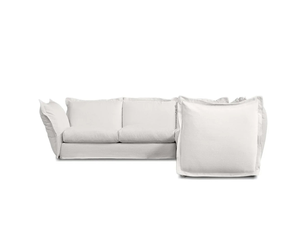 Willow Sectional Sofa in white, corner configuration side view on white