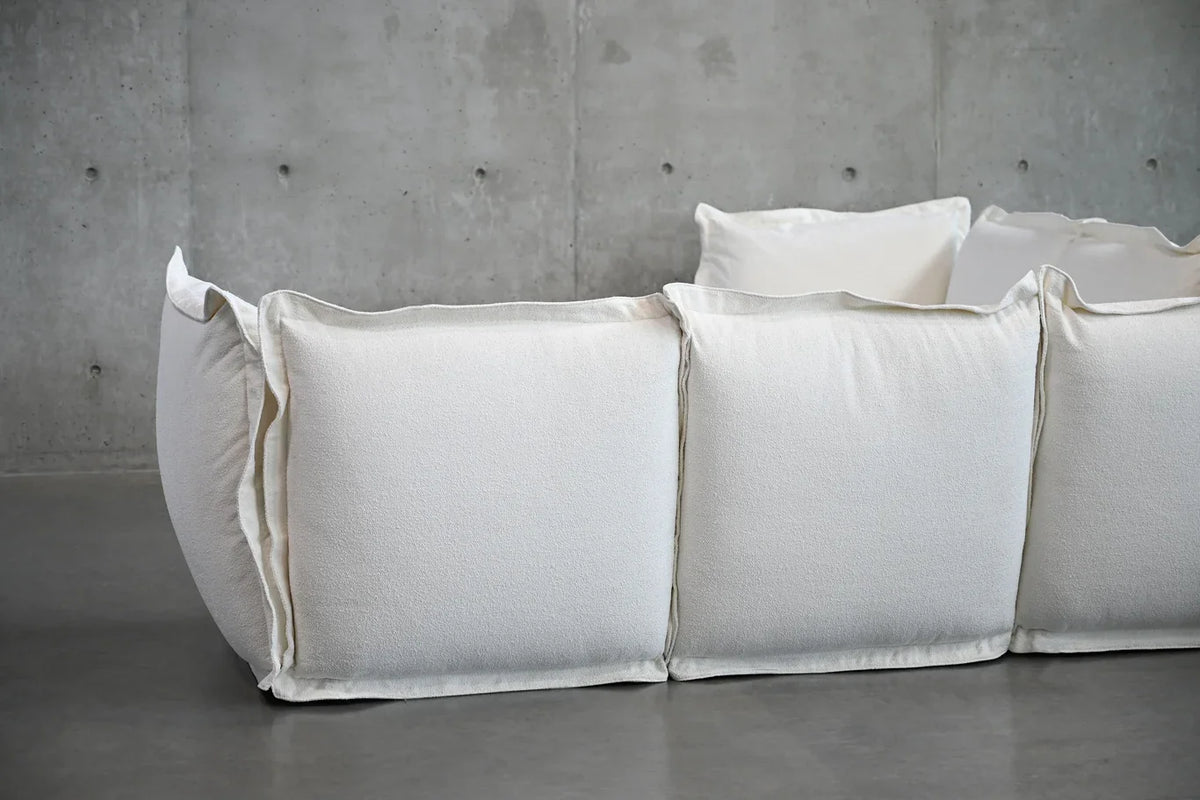 Willow Sectional Sofa in white, back view of the cushioned modules