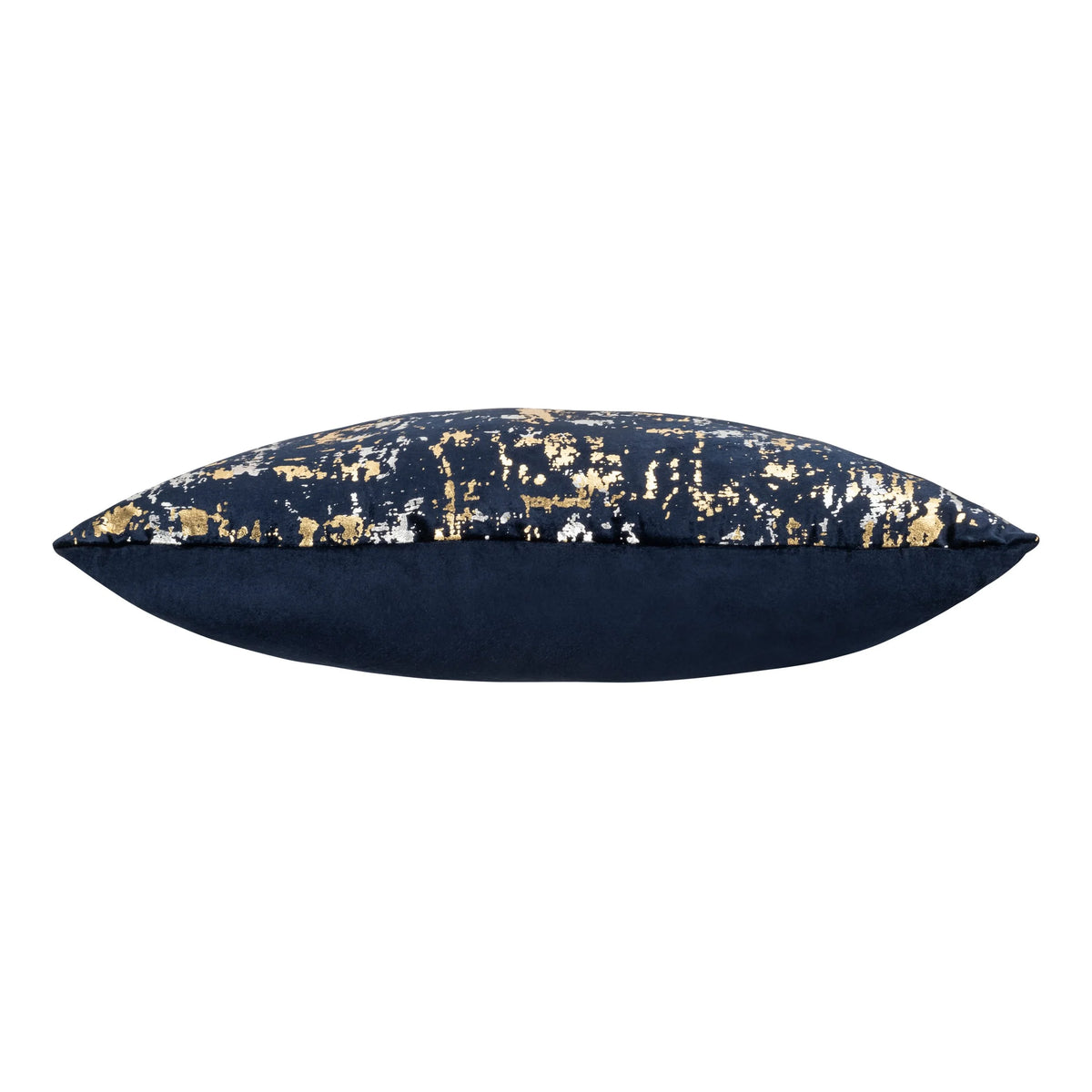Sona Navy Gold And Silver Pillow, side profile of the navy velvet with metallic flecks