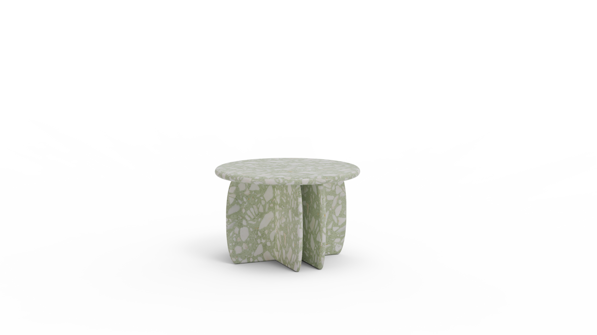 Catus Marble Side Table 16" high in light green Terrazzo, front render on grey