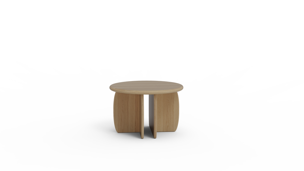 Catus Marble Side Table 16" high with Natural Oak base and top, angled render
