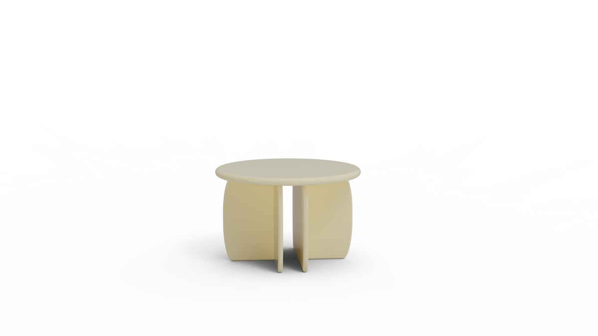 Catus Marble Side Table 16" high in pale yellow stone, front render on grey