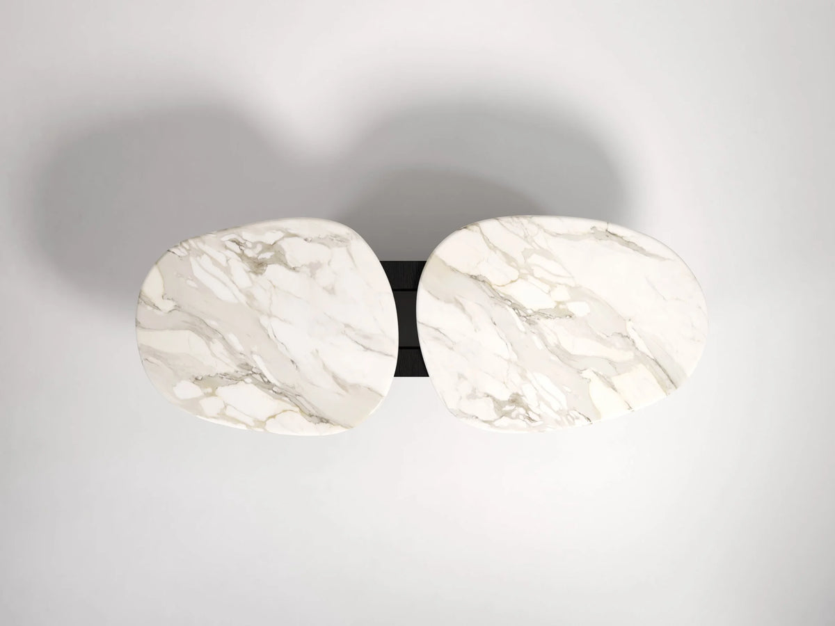 Taras Coffee Table top view of the two white marble ovals