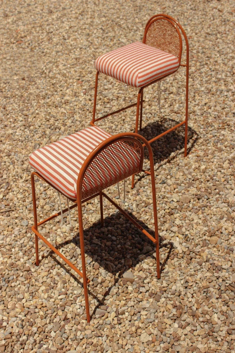 Riviera Bar Chair pair in copper with striped seats seen from above