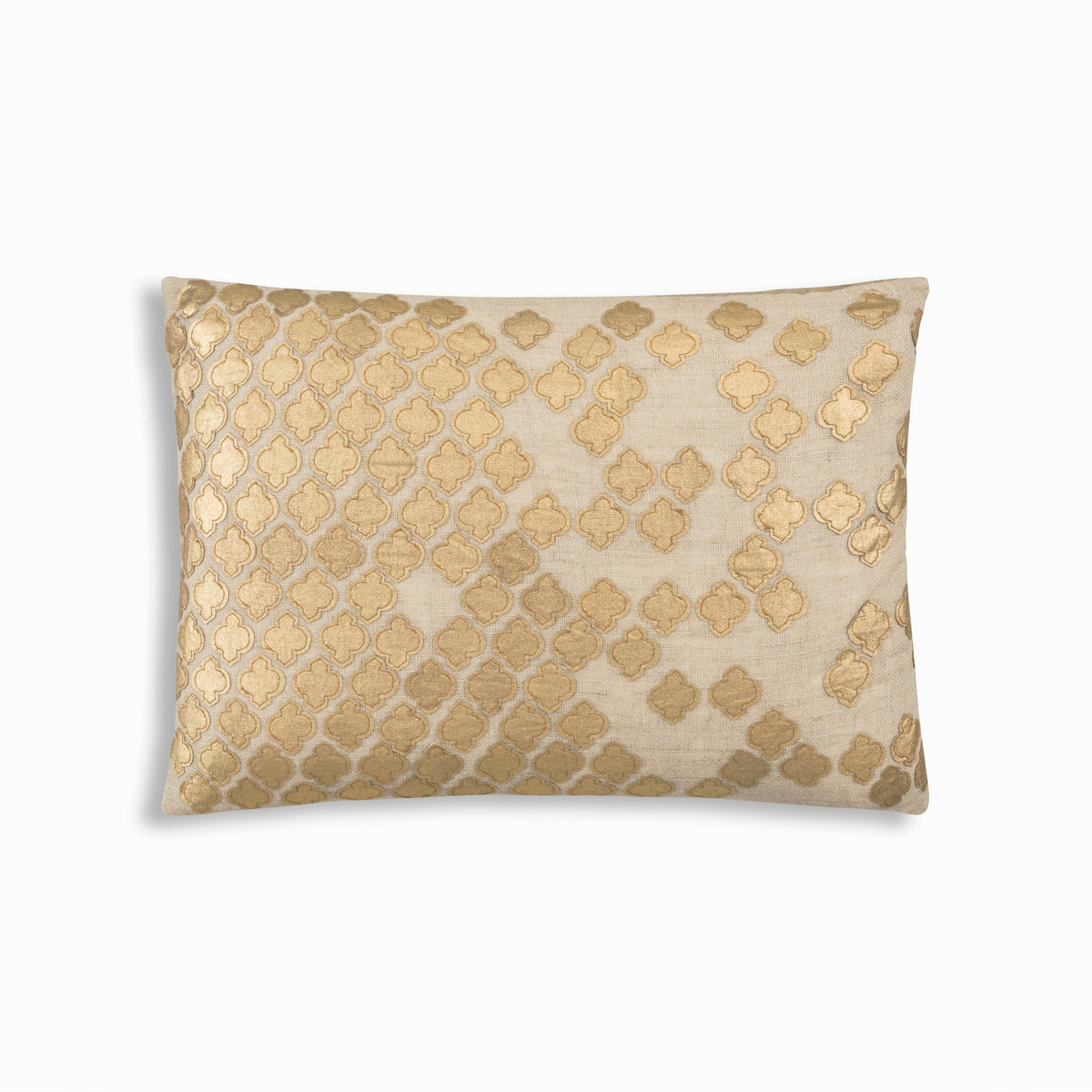Verona Gold Pillow with gold quatrefoil pattern on ivory, front view