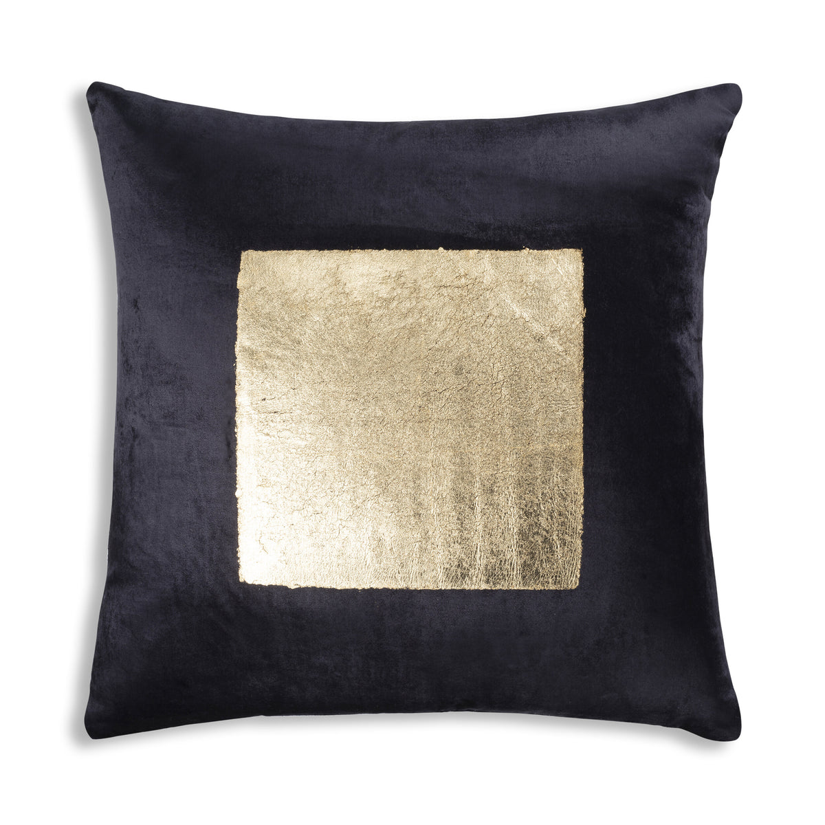 Verona Pillow in Black Gold, plush velvet cushion with hand-applied leaf center