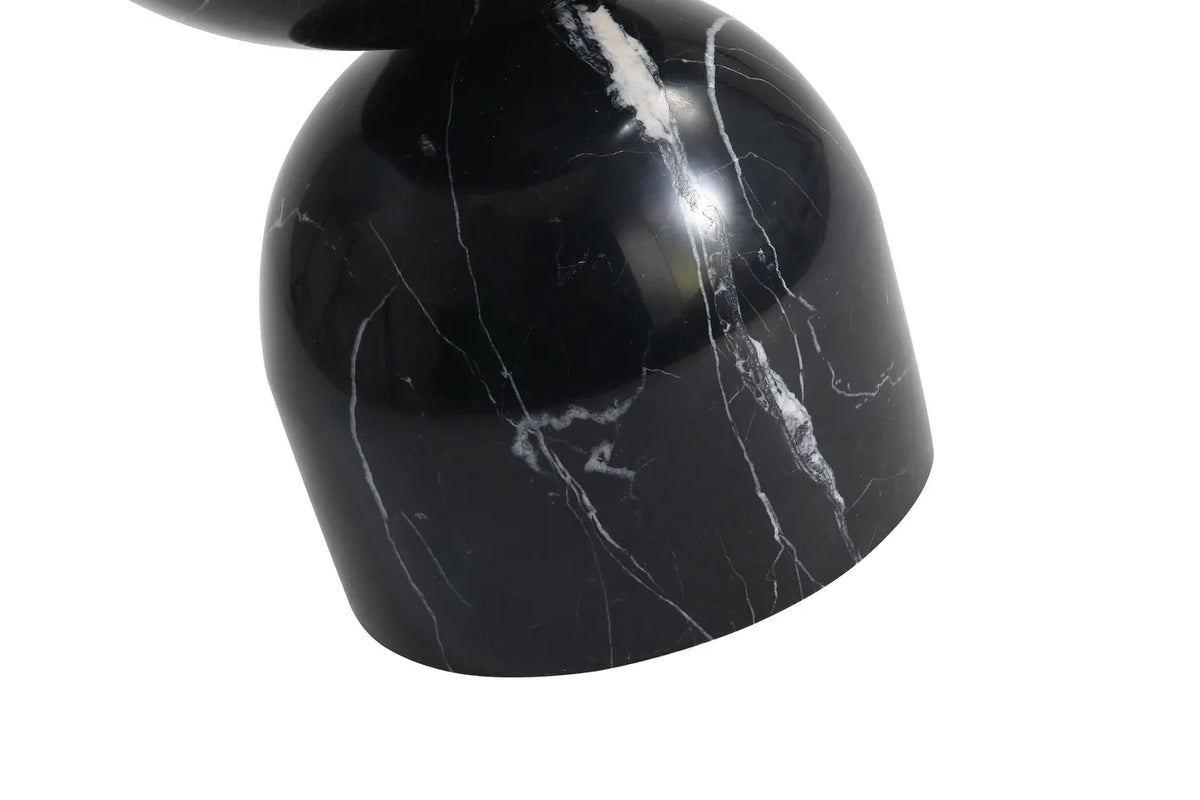 Apothecary End Table in Black Marble, detail of the rounded lower bulb
