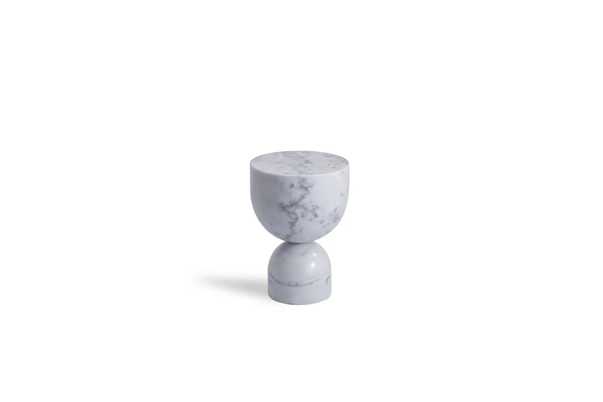 Apothecary End Table in White Marble, Low, on a white background