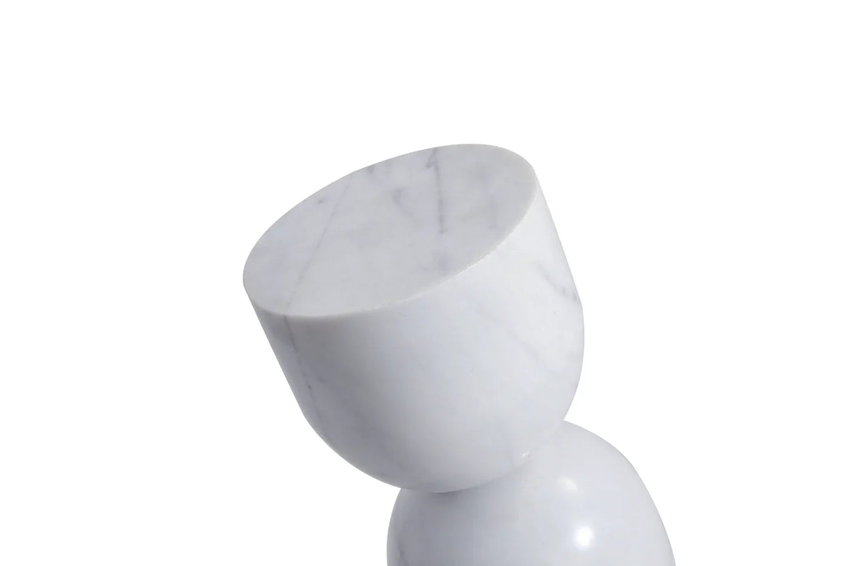 Apothecary End Table in White Marble, tilted top view