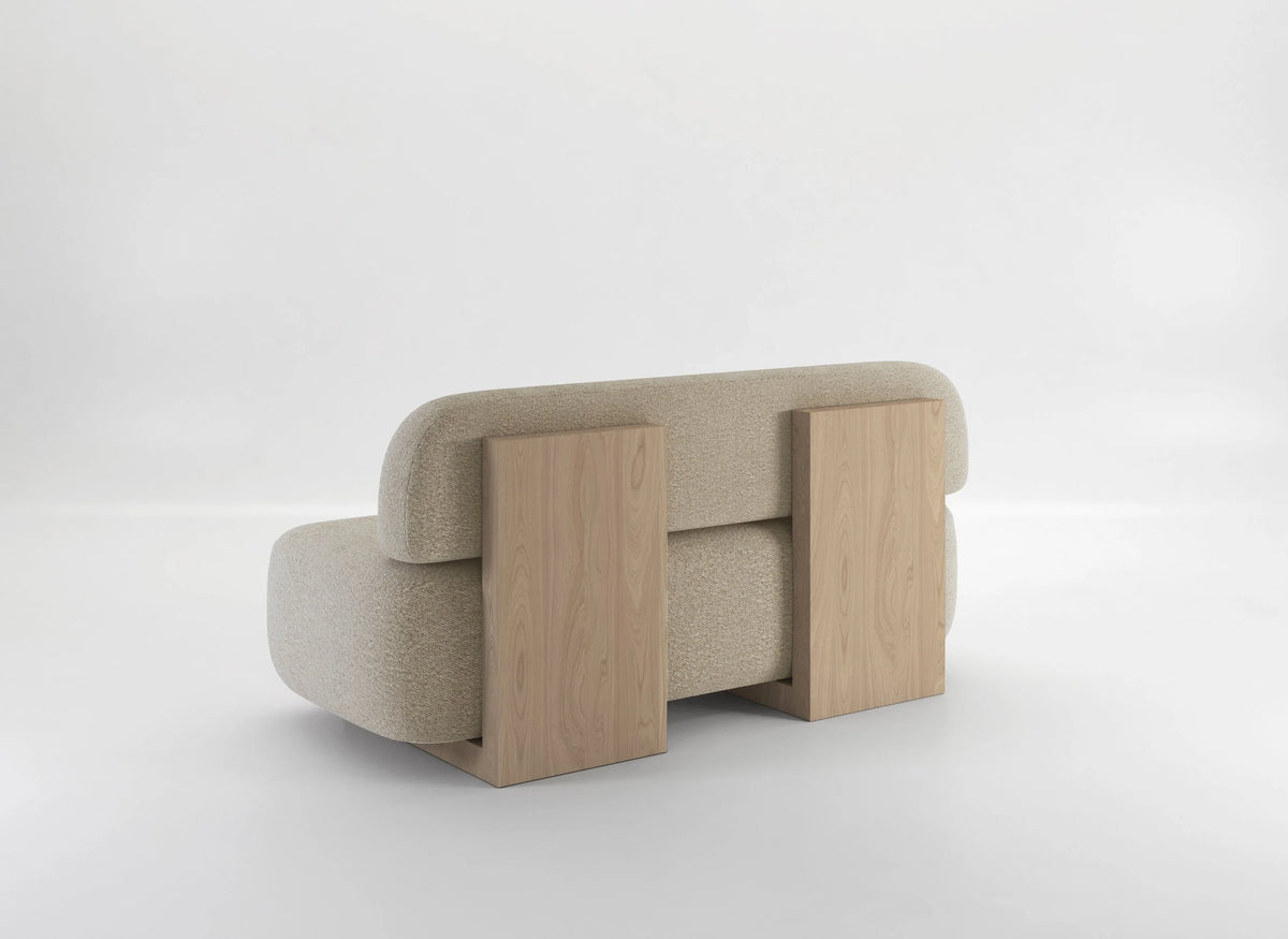 Yoshida Modular Sectional Sofa single module with oak panels, rear three-quarter