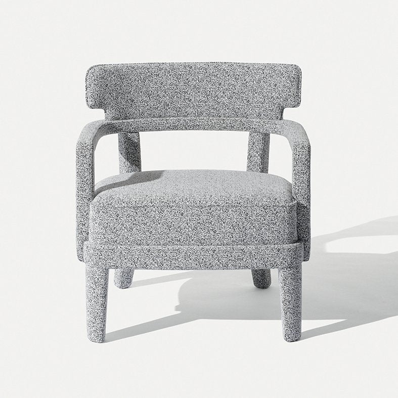 Zoe Armchair in grey speckled fabric, three-quarter view