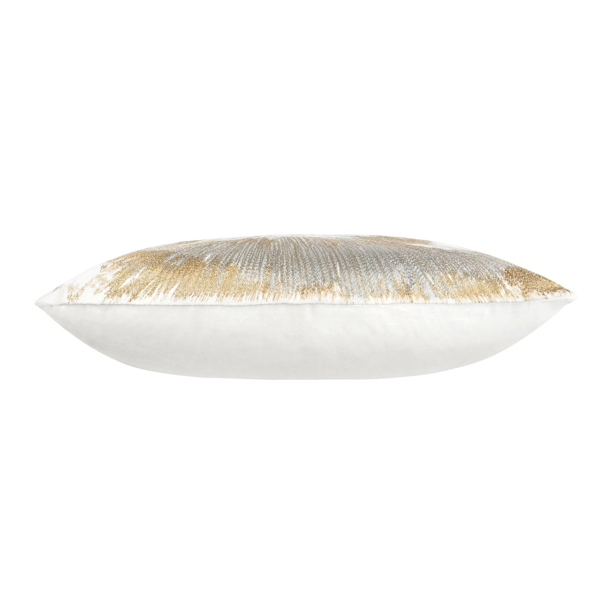 Mira Starburst Pillow, side profile with gold beading on ivory velvet