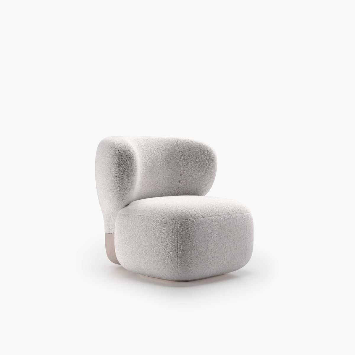 Asawa Lounge Chair in white bouclé, front three-quarter view on white