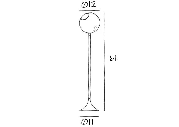 Ballroom Floor Lamp dimension drawing: Ø12 globe, 61 high, Ø11 base