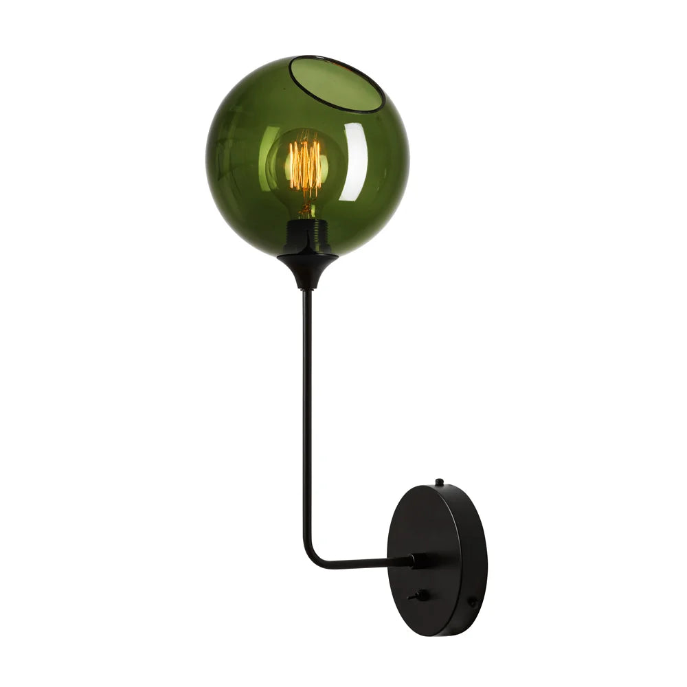 Ballroom Tall Light Sconce Green with black arm and green glass globe