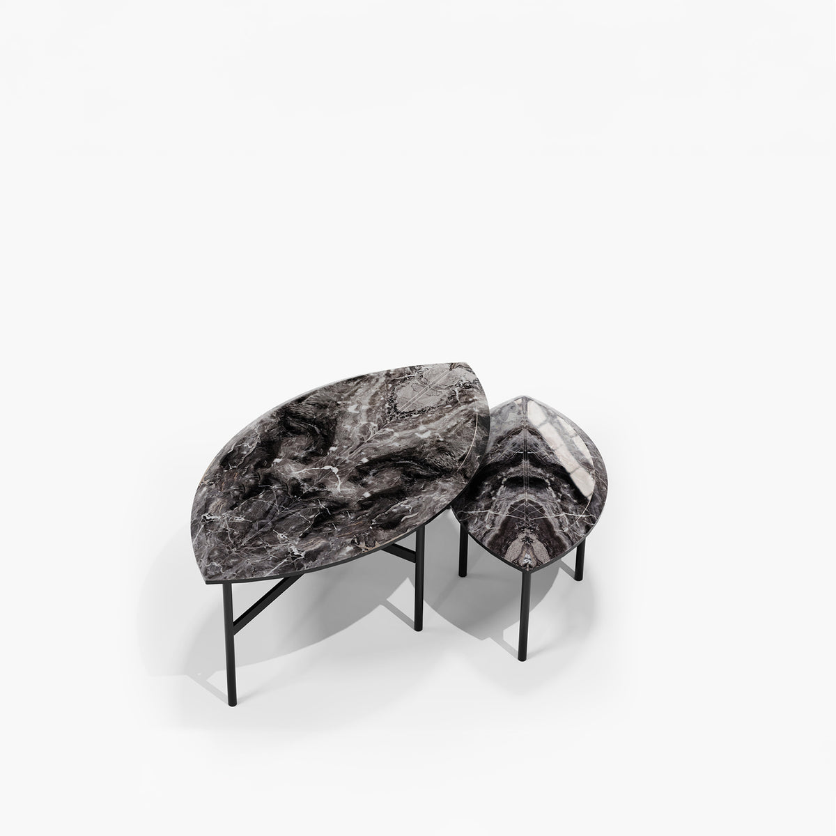 Book One & Two Coffee Table pair in dark grey marble, high angle view