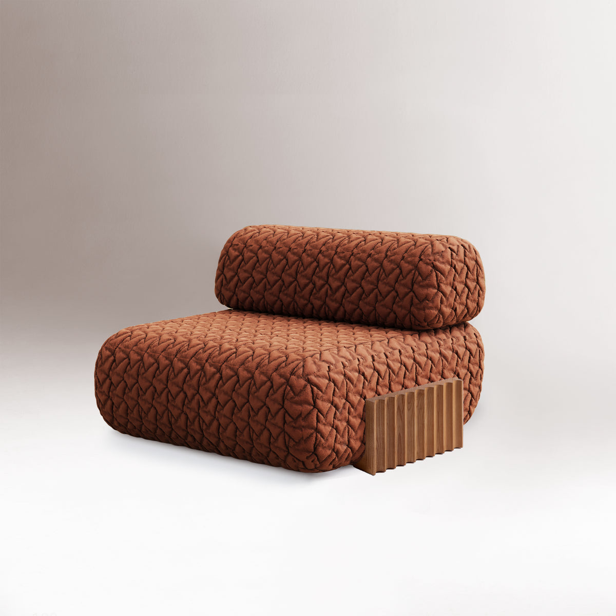 Carmel Chair in rust textured knit with fluted wood panel