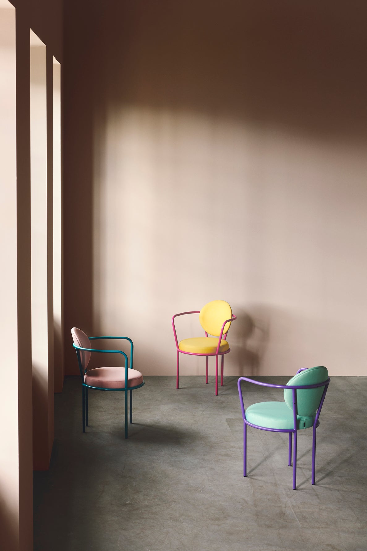 Three Casablanca Chairs with colored frames by Maison Burgos