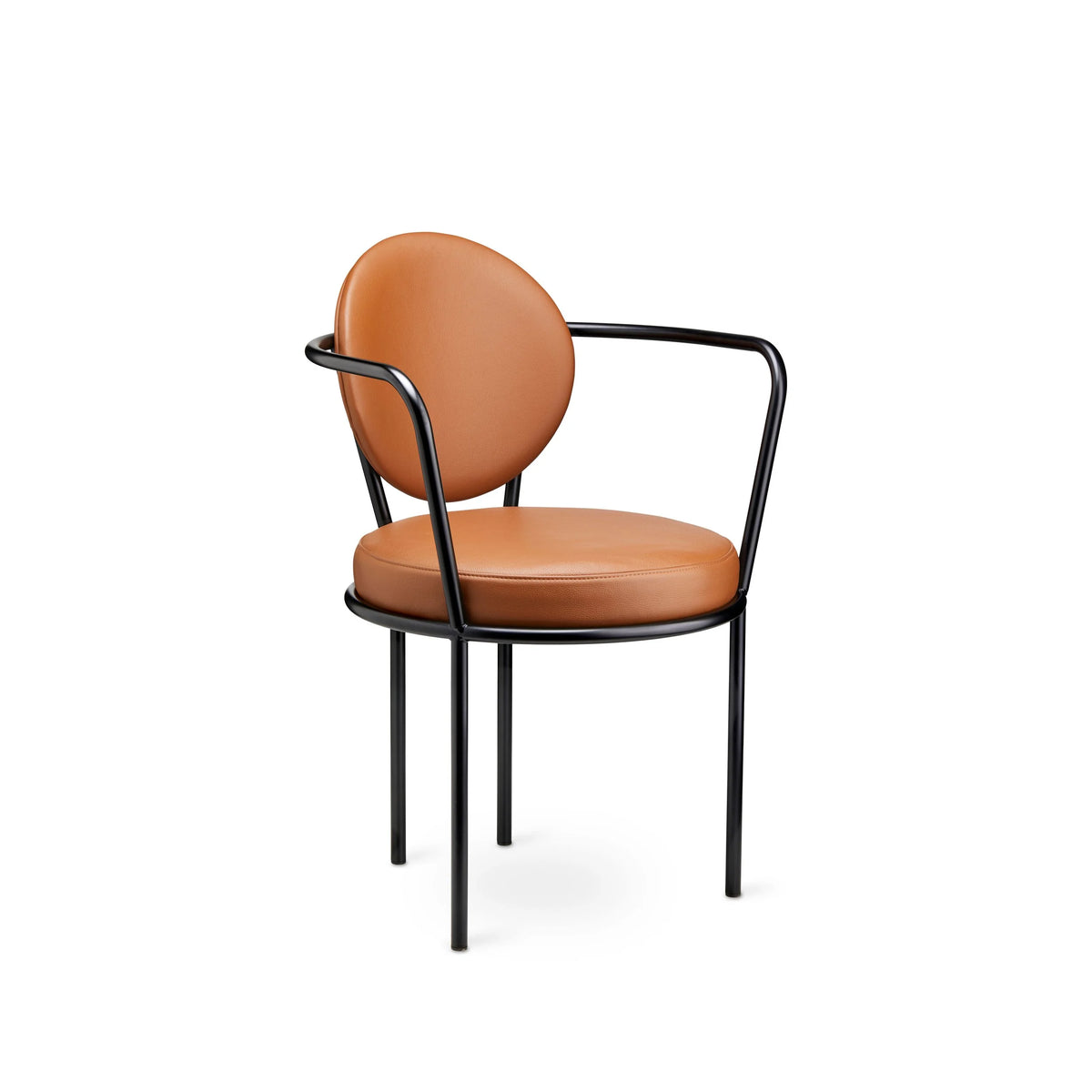 Casablanca Chair in Cognac Leather with black frame, three-quarter view