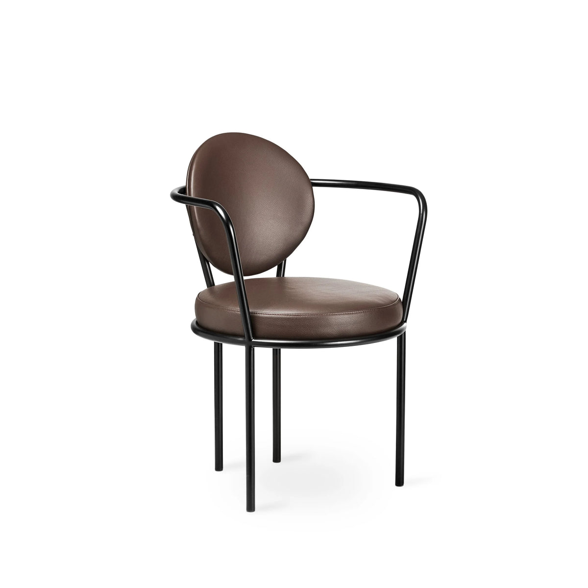 Casablanca Chair in Dark Brown Leather with black frame, three-quarter view